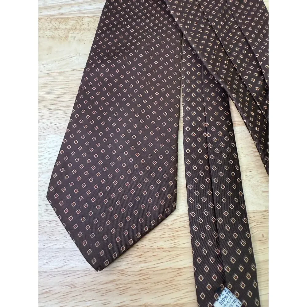 Vintage Kelly 1 Men's Neck Tie Brown Gold Geometric Squares